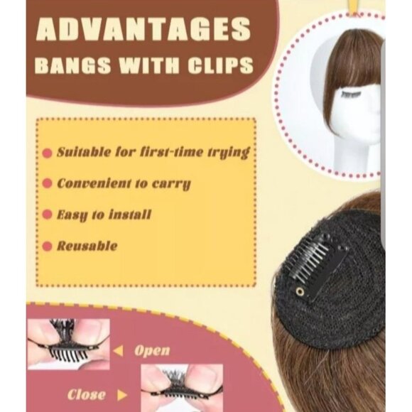 Bangs Clip-In Human Hair Extensions*6" Bang *10" Temple *Med Brown*Halloween - Picture 3 of 7
